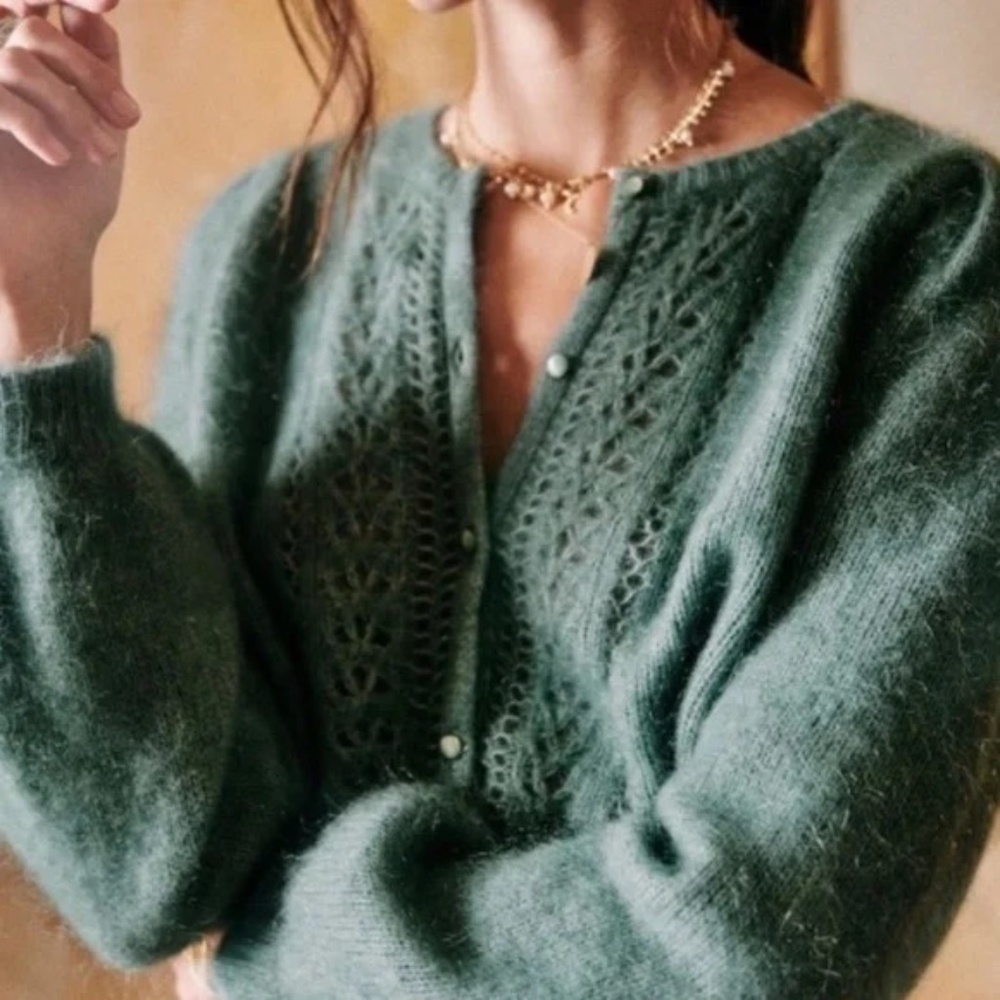 Sezane Egide Cargo Green Cardigan Sweater S